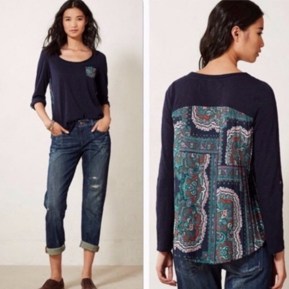 Anthropologie Tops - ANTHROPOLOGIE Blue Paper locket Top size M